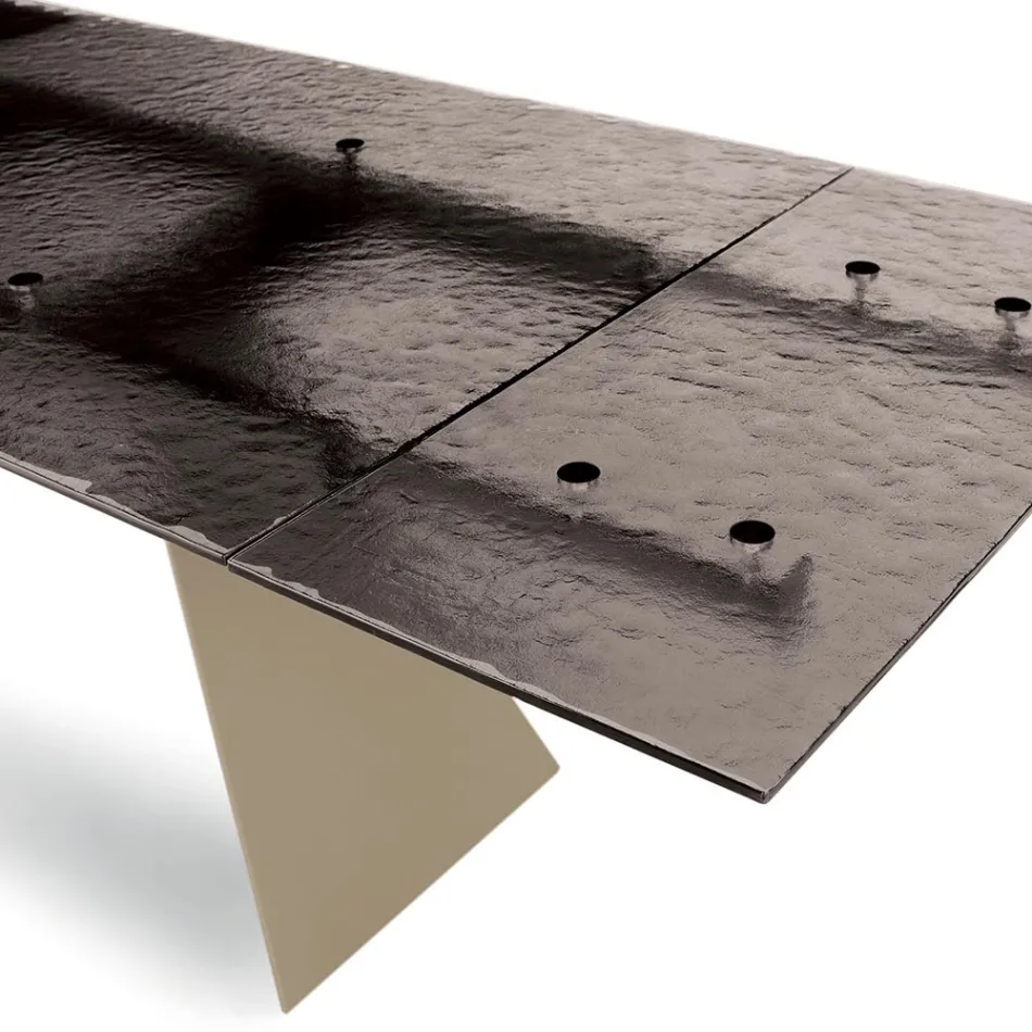 Mesa de salón de 160x90 cm con tablero de cristal martillado transparente - Martello Viadurini