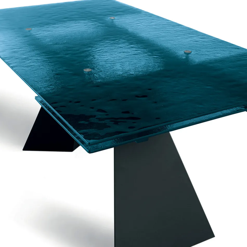 Mesa de salón de 160x90 cm con tablero de cristal martillado transparente - Martello Viadurini