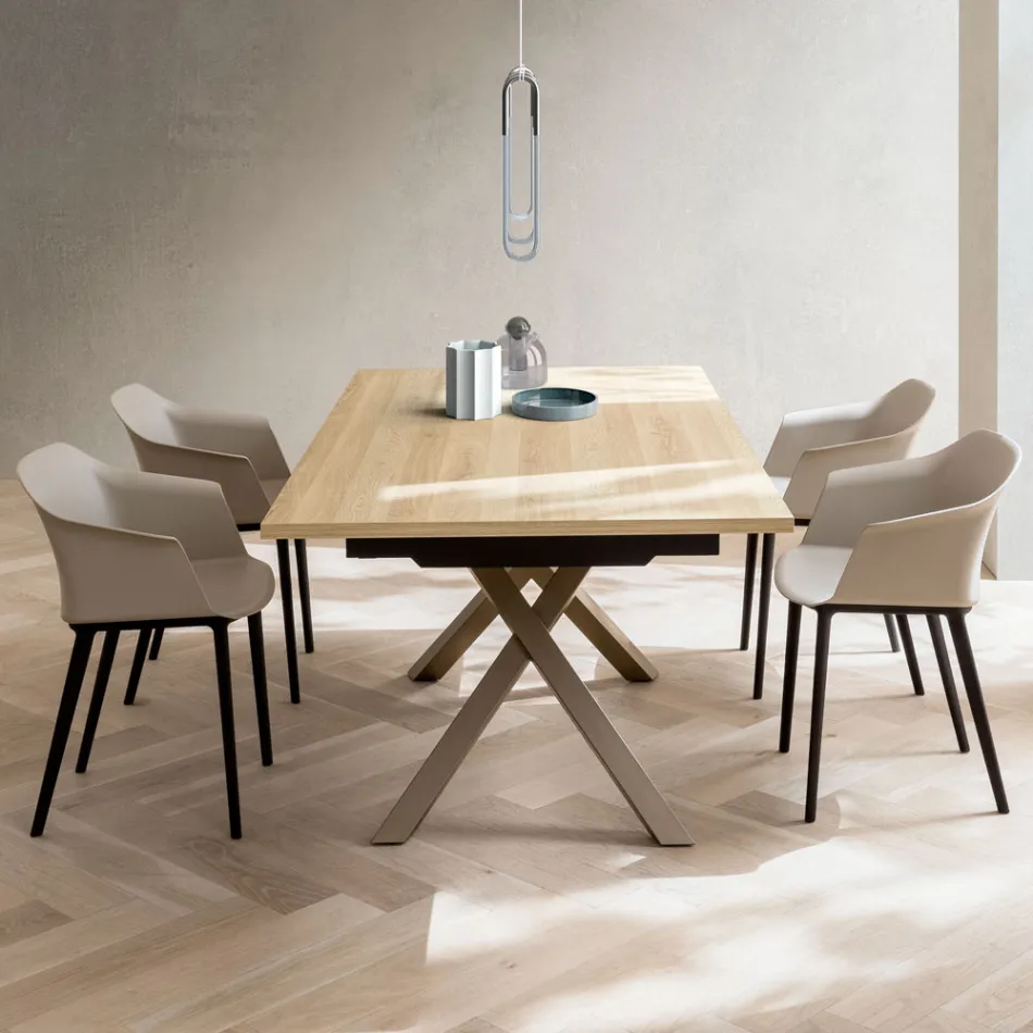 Mesa de salón extensible de 260 o 300 cm en metal y HPL - Borgo Viadurini