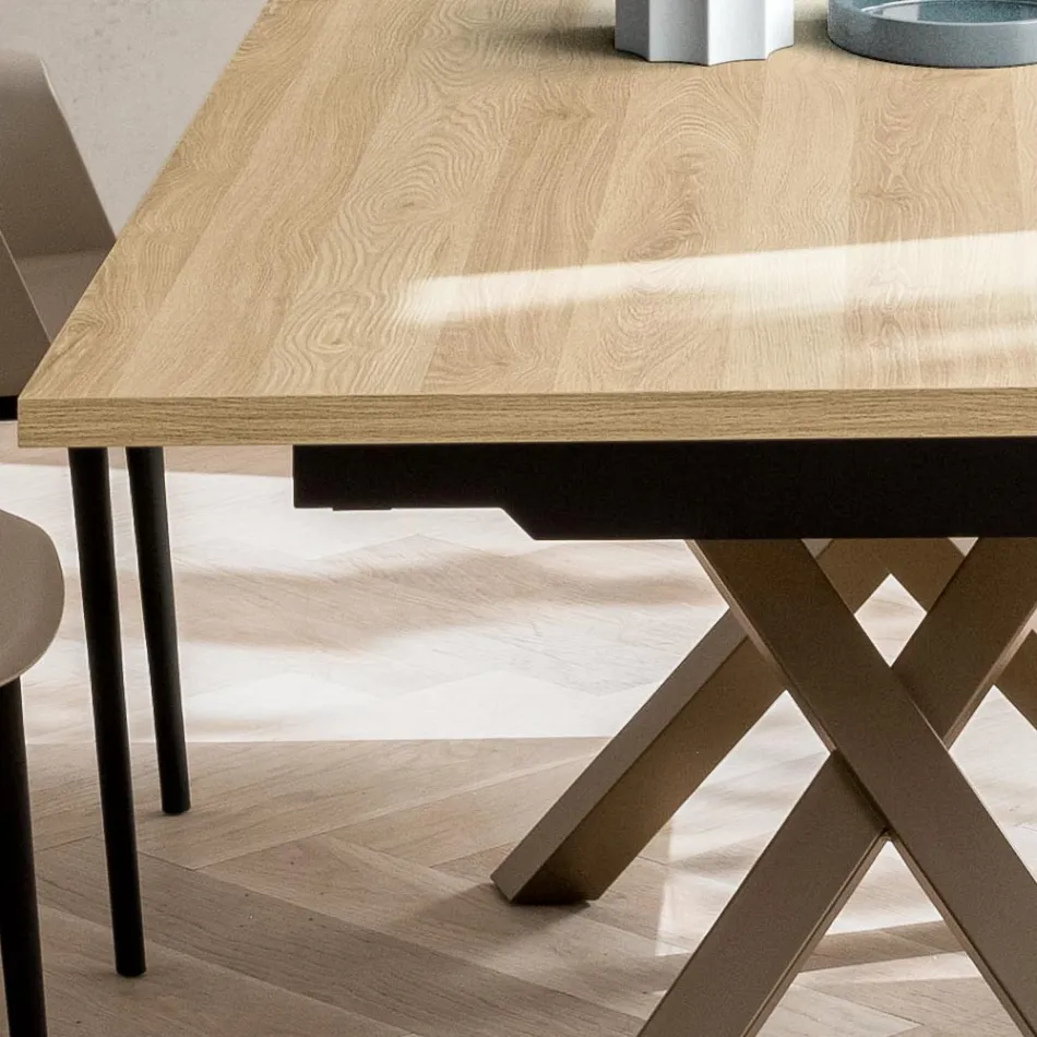 Mesa de salón extensible de 260 o 300 cm en metal y HPL - Borgo Viadurini