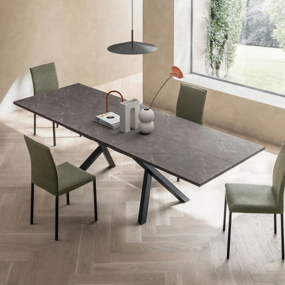 Mesa de salón extensible de 260 o 300 cm en metal y HPL - Borgo Viadurini
