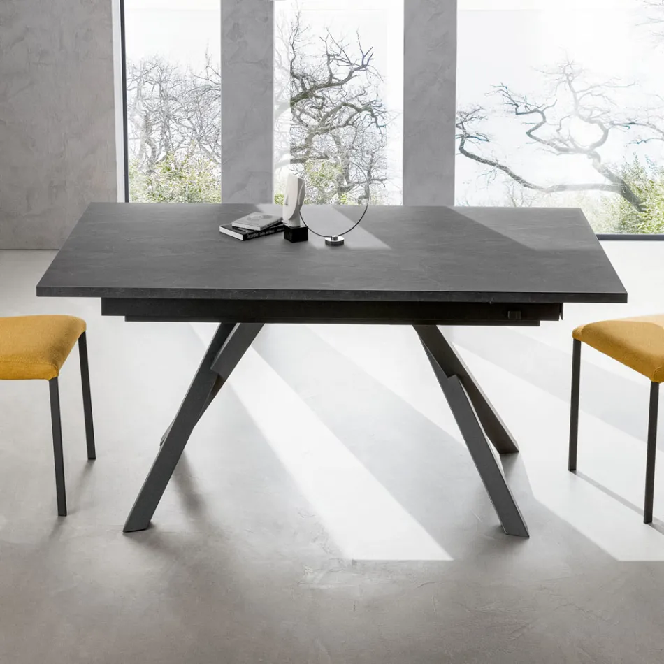 Mesa de salón extensible de 260 o 300 cm en metal y HPL - Borgo Viadurini
