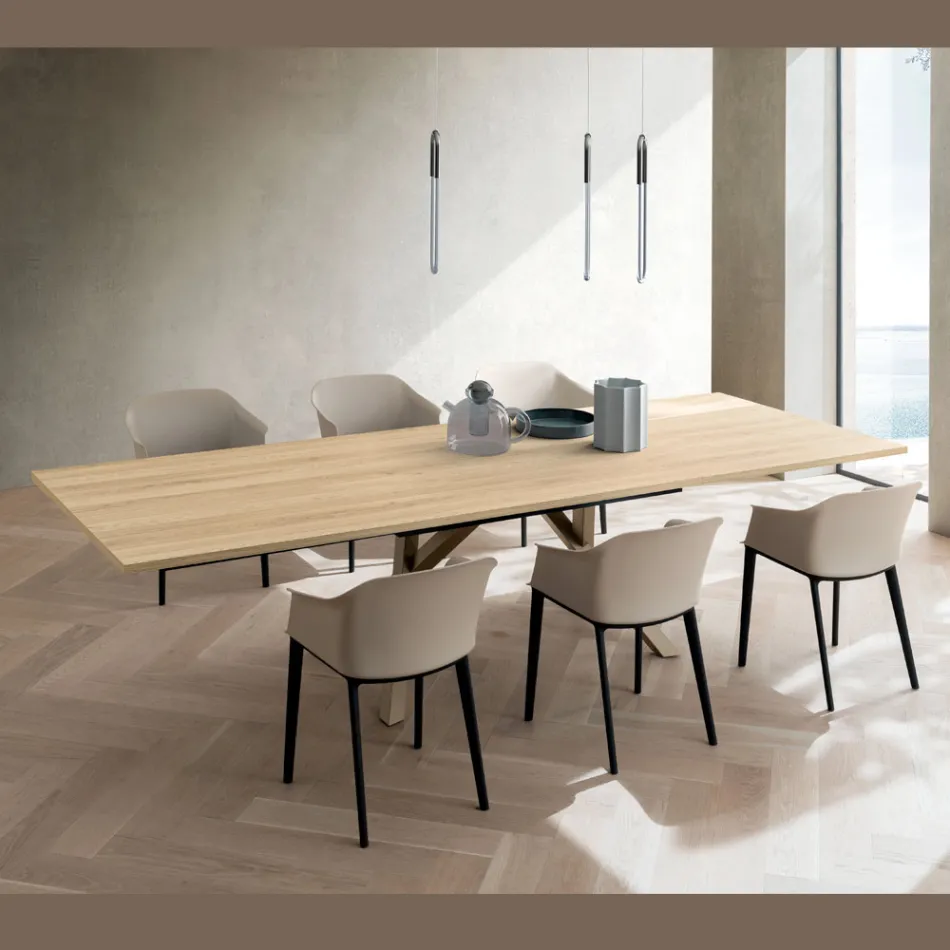 Mesa de salón extensible de 260 o 300 cm en metal y HPL - Borgo Viadurini