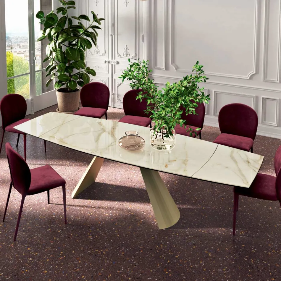 Mesa de Salón Extensible con Tapa en Forma de Barril de Cerámica Made in Italy - Vidrios Viadurini