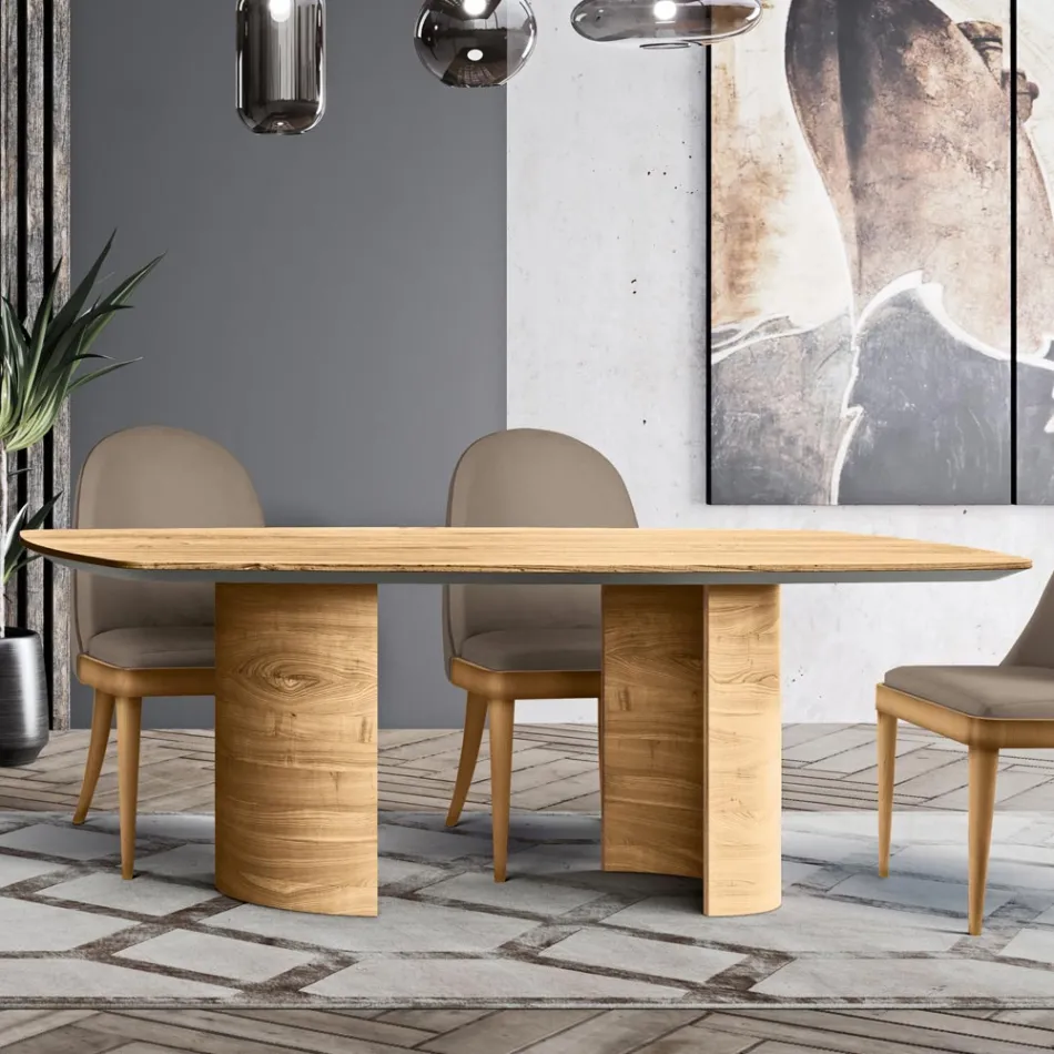 Mesa de salón con tapa y base de madera Made in Italy - Subasta Viadurini