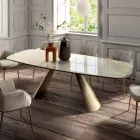 Mesa de Salón Fija con Tapa en Forma de Barril de Cerámica Made in Italy - Vidrios Viadurini