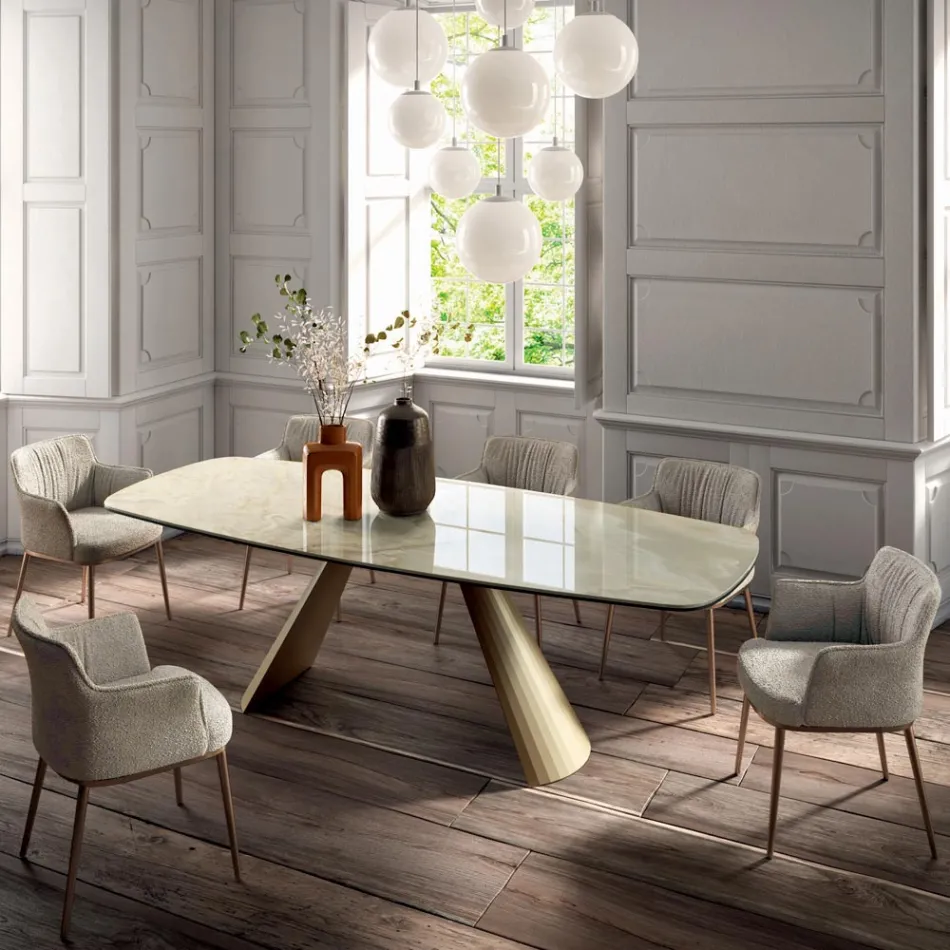 Mesa de Salón Fija con Tapa en Forma de Barril de Cerámica Made in Italy - Vidrios Viadurini