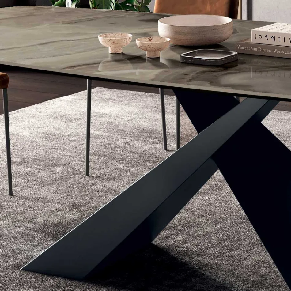 Mesa de Salón Fija con Tapa de Cerámica Made in Italy - Holidays Viadurini