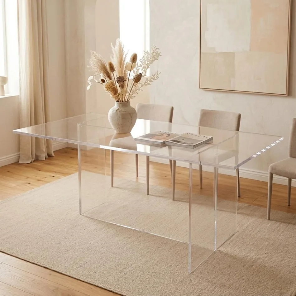 Mesa Selenia de diseño minimalista en plexiglás transparente, fabricada en Italia. Viadurini
