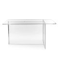 Mesa Selenia de diseño minimalista en plexiglás transparente, fabricada en Italia.