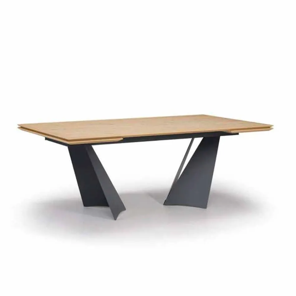Mesa de diseño extensible hasta 294 cm en madera y metal Made in Italy - Nuzzo Viadurini