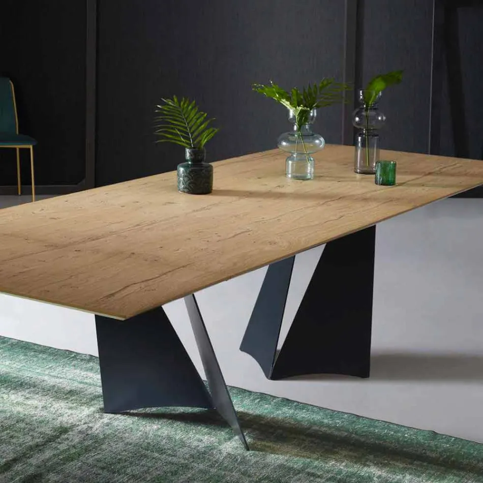 Mesa de diseño extensible hasta 294 cm en madera y metal Made in Italy - Nuzzo Viadurini
