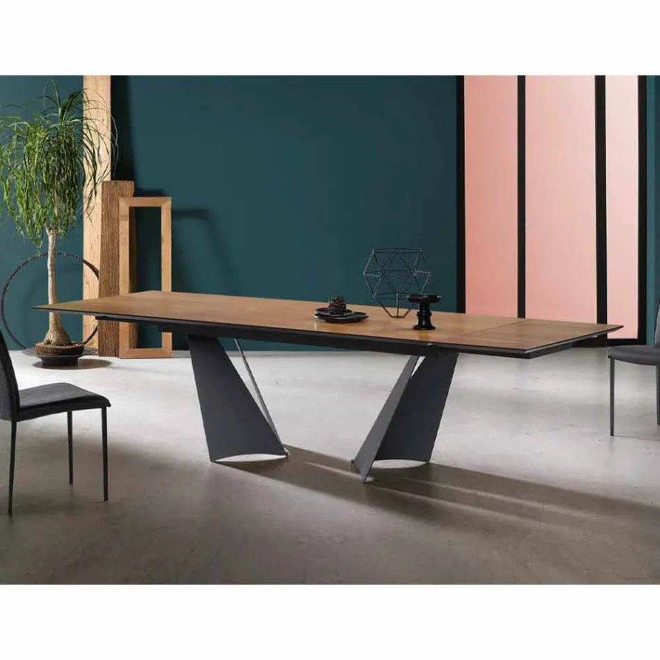 Mesa de diseño extensible hasta 294 cm en madera y metal Made in Italy - Nuzzo Viadurini