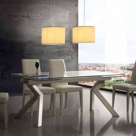 Mesa mesa extensible de diseño en metal y cristal templado Viadurini