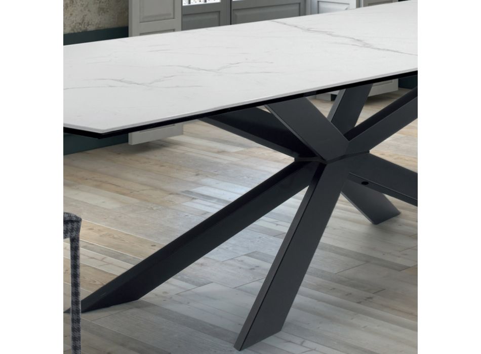 Mesa de cocina de diseño en cerámica y acero negro Made in Italy - Grotta Viadurini