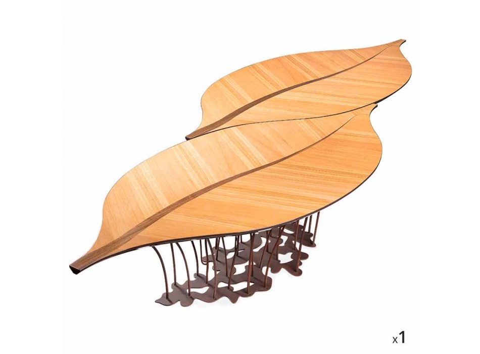 Diseño de roble mesa de chapa de madera y madera de nogal Fenice Viadurini