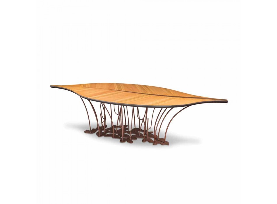 Diseño de roble mesa de chapa de madera y madera de nogal Fenice Viadurini