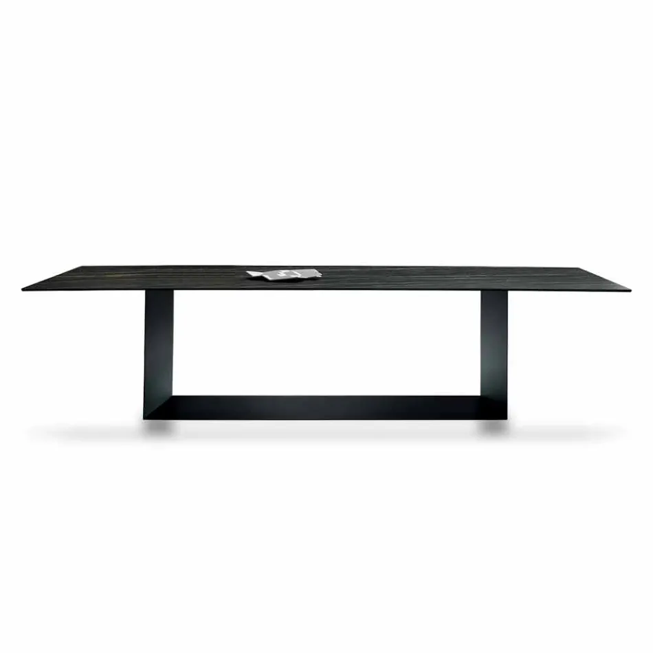 Mesa de diseño en cerámica y metal Matt Noir Desir Made in Italy - Marrón oscuro Viadurini