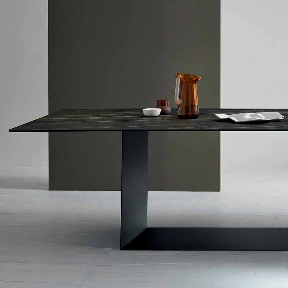 Mesa de diseño en cerámica y metal Matt Noir Desir Made in Italy - Marrón oscuro Viadurini