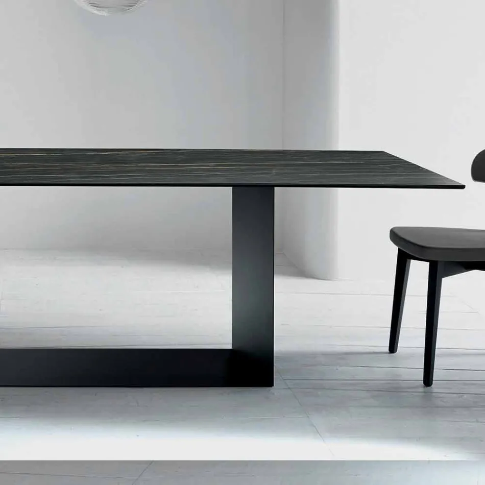 Mesa de diseño en cerámica y metal Matt Noir Desir Made in Italy - Marrón oscuro Viadurini