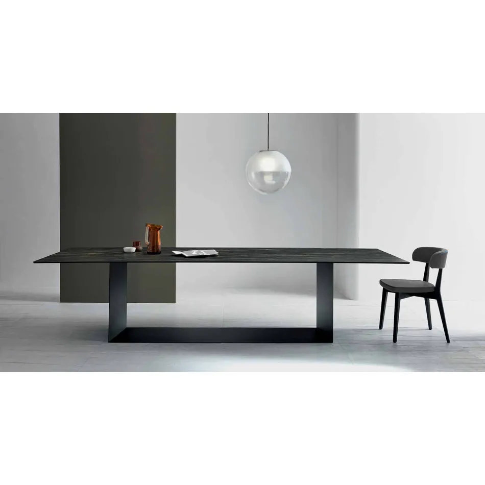 Mesa de diseño en cerámica y metal Matt Noir Desir Made in Italy - Marrón oscuro Viadurini