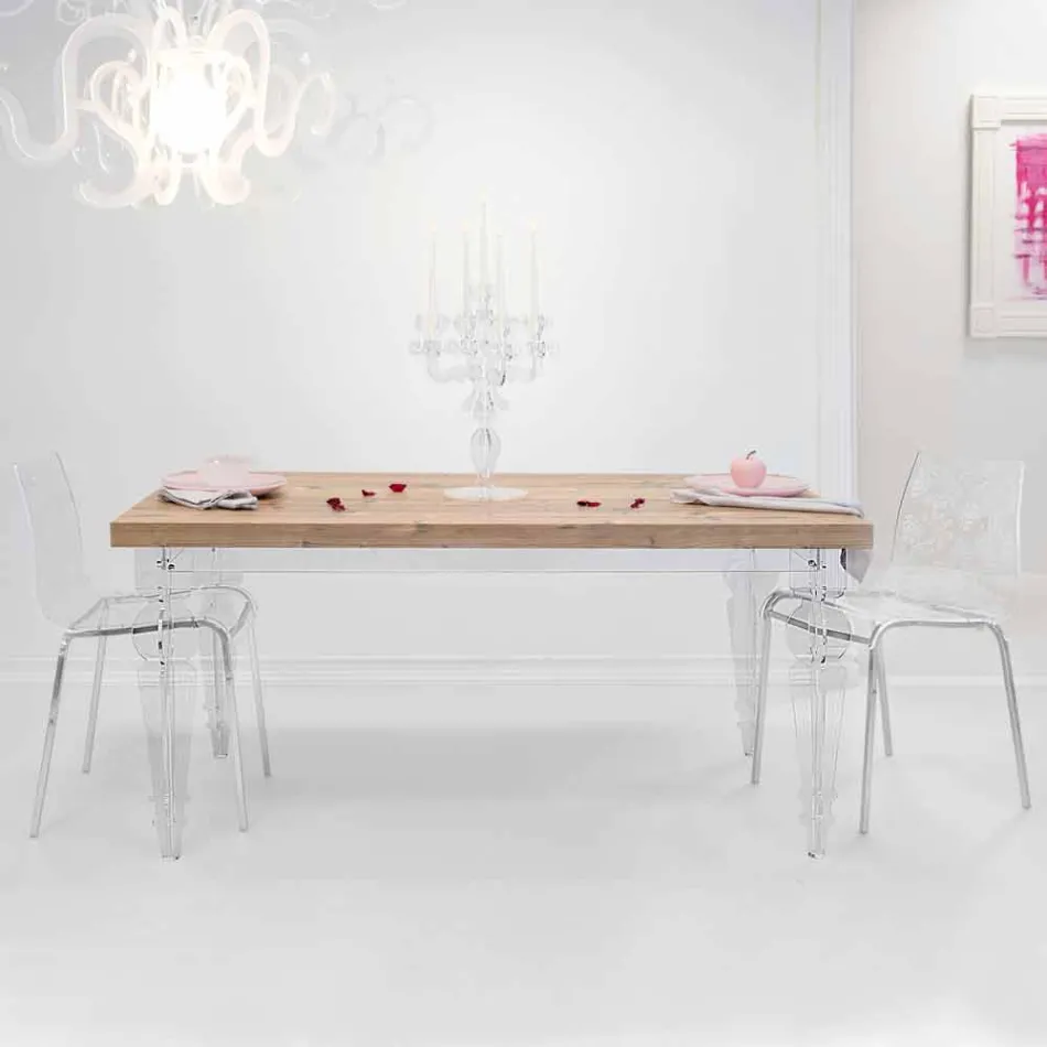 Mesa de diseño en madera de abeto y plexiglás hecha en Italia, Castro Viadurini