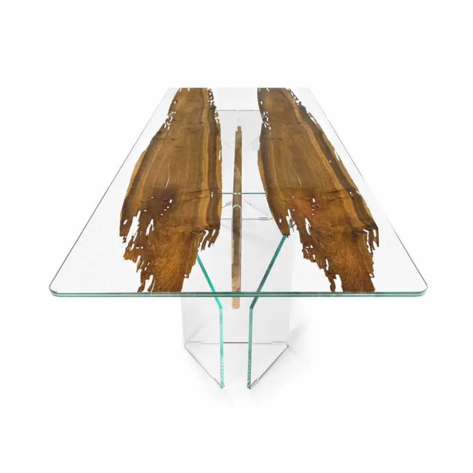 Diseñador de delfines mesa de madera y vidrio veneciano Venecia Viadurini