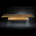 Diseñador de delfines mesa de madera y vidrio veneciano Venecia Viadurini