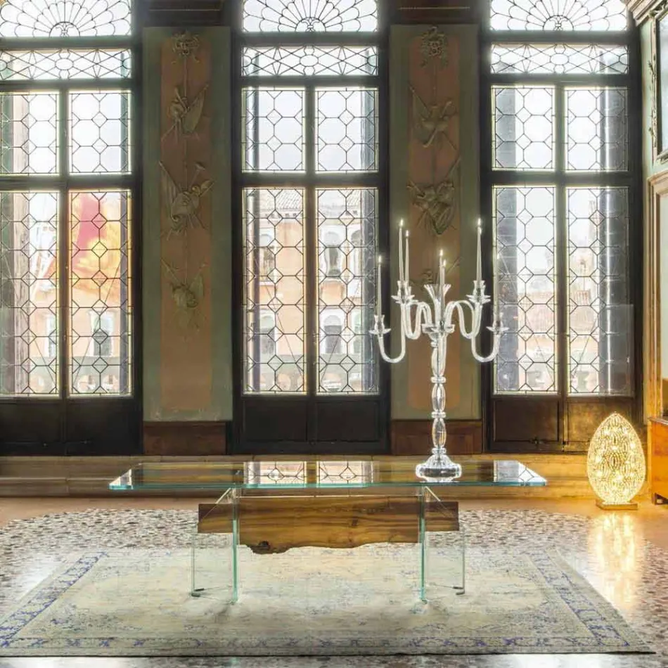 Diseñador de delfines mesa de madera y vidrio veneciano Venecia Viadurini