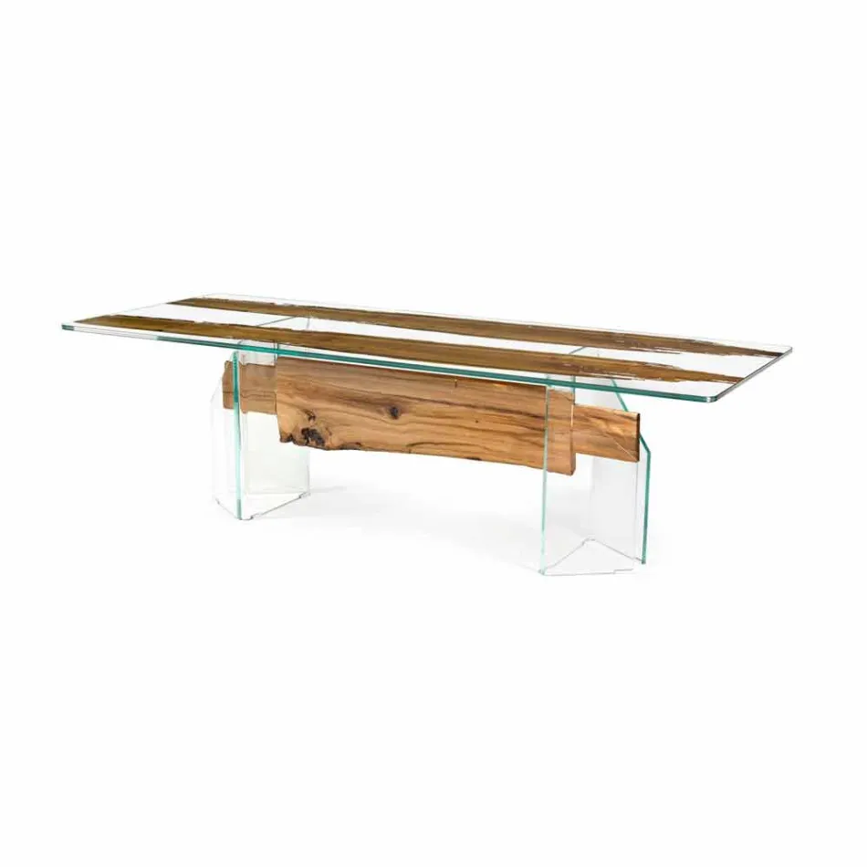 Diseñador de delfines mesa de madera y vidrio veneciano Venecia Viadurini