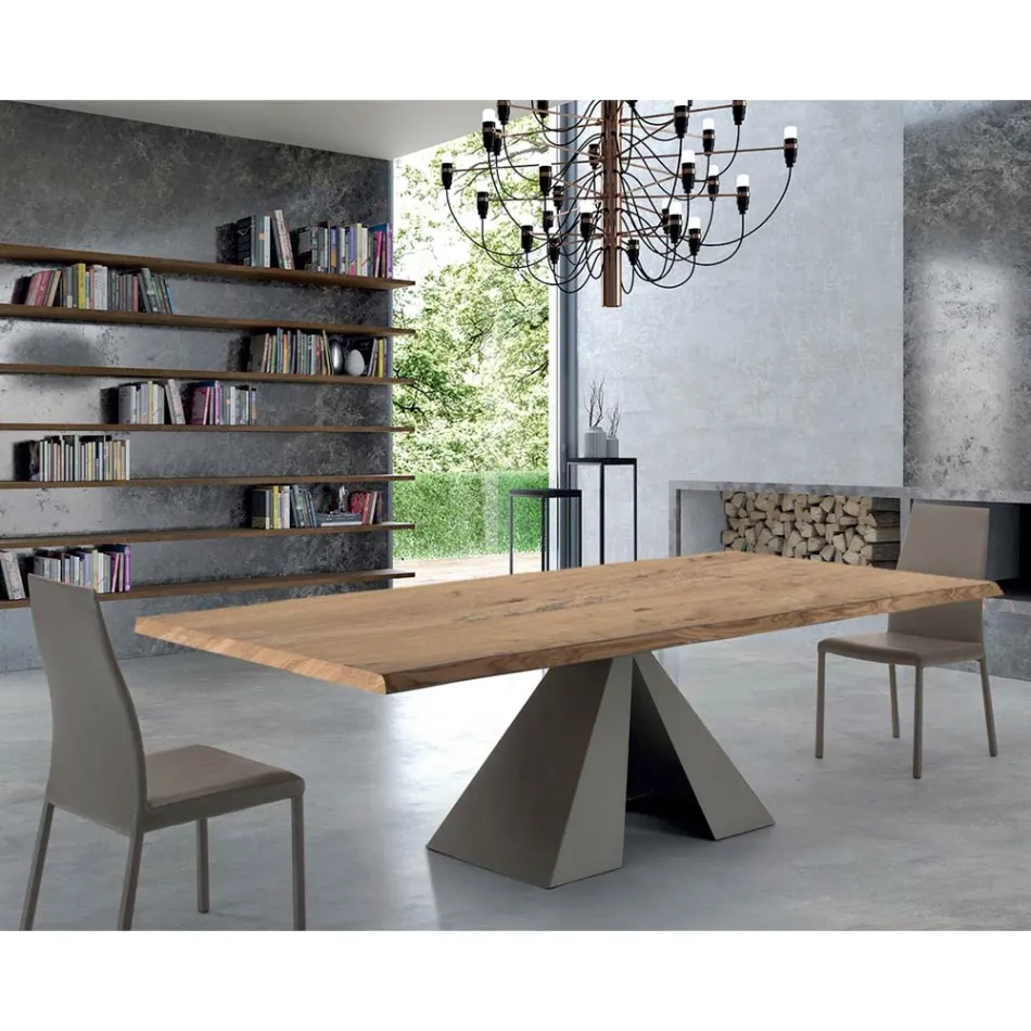 Mesa de diseño en madera chapada y acero Made in Italy – Dalmata Viadurini