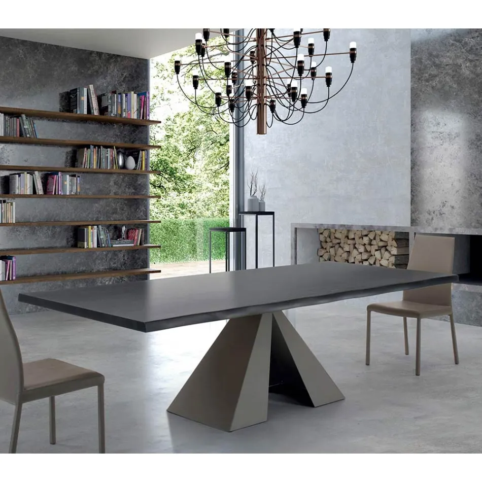 Mesa de diseño en madera chapada y acero Made in Italy – Dalmata Viadurini