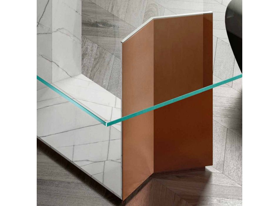 Mesa de diseño en metal y mármol con tapa de cristal Made in Italy - Minera Viadurini