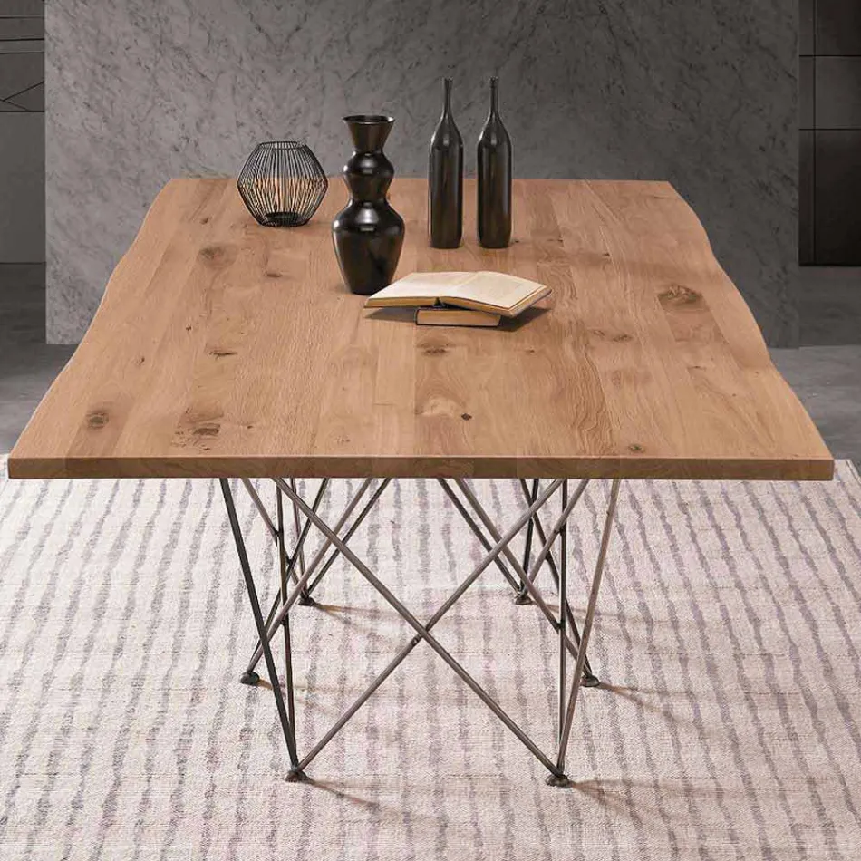 Mesa de diseño moderno con tapa de madera y base de metal, Esperia Viadurini
