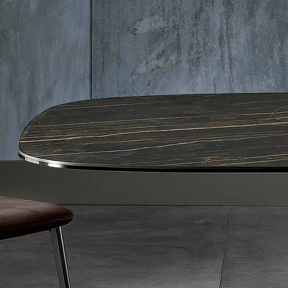 Mesa de vidrio de cerámica de diseño moderno hecha en Italia, Clark Viadurini