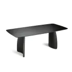 Mesa con efecto madera y patas curvas, disponible en dos tamaños y varios acabados - Argo Viadurini