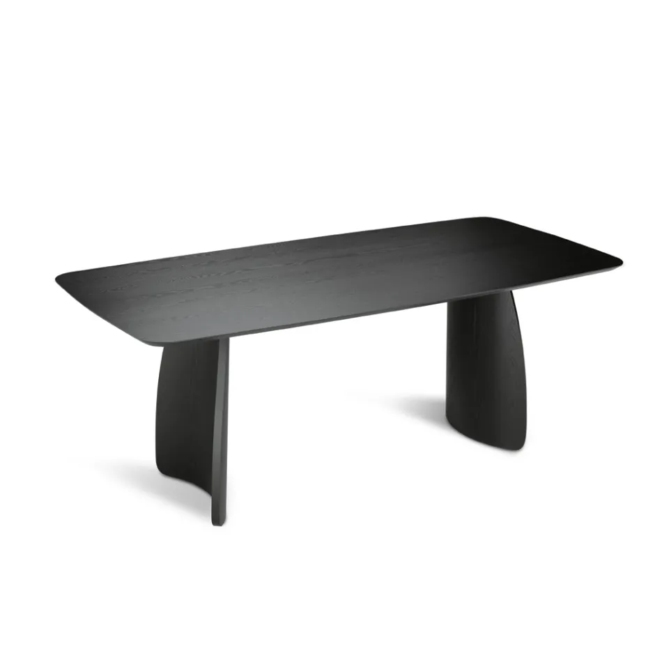 Mesa con efecto madera y patas curvas, disponible en dos tamaños y varios acabados - Argo Viadurini
