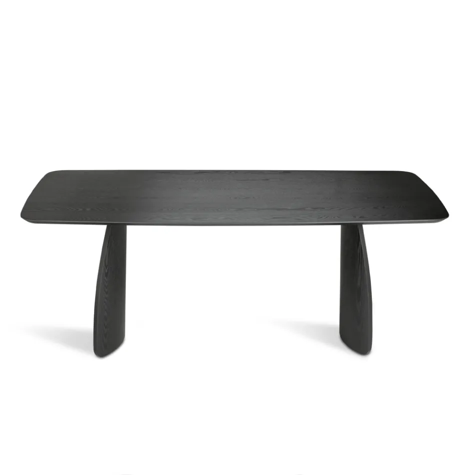 Mesa con efecto madera y patas curvas, disponible en dos tamaños y varios acabados - Argo Viadurini