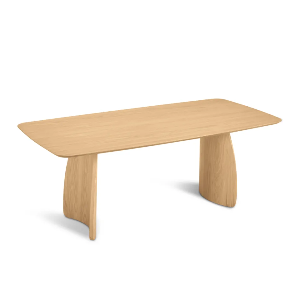 Mesa con efecto madera y patas curvas, disponible en dos tamaños y varios acabados - Argo Viadurini