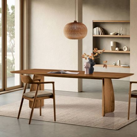 Mesa con efecto madera y patas curvas, disponible en dos tamaños y varios acabados - Argo Viadurini