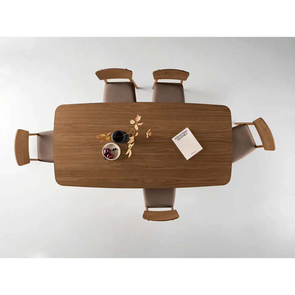 Mesa con efecto madera y patas curvas, disponible en dos tamaños y varios acabados - Argo Viadurini