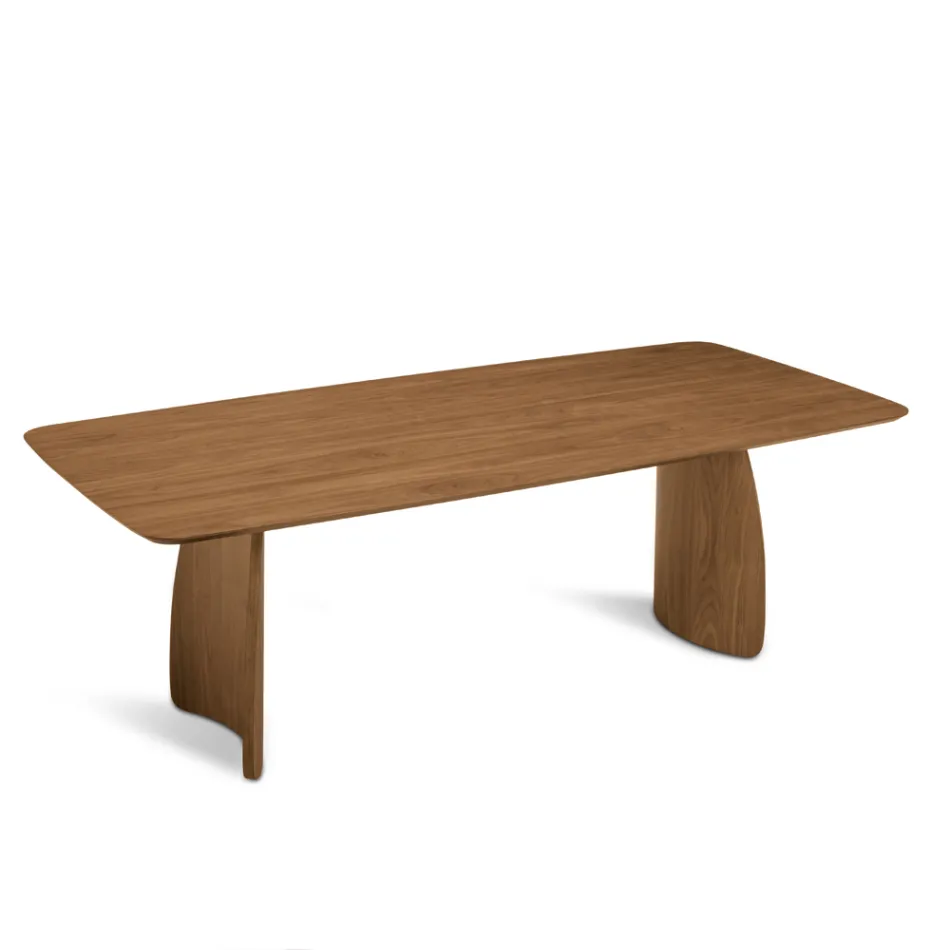 Mesa con efecto madera y patas curvas, disponible en dos tamaños y varios acabados - Argo Viadurini