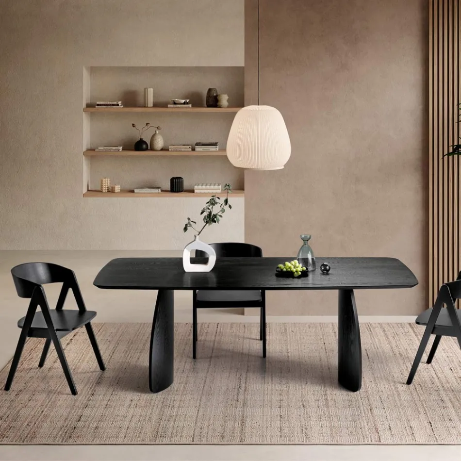 Mesa con efecto madera y patas curvas, disponible en dos tamaños y varios acabados - Argo Viadurini