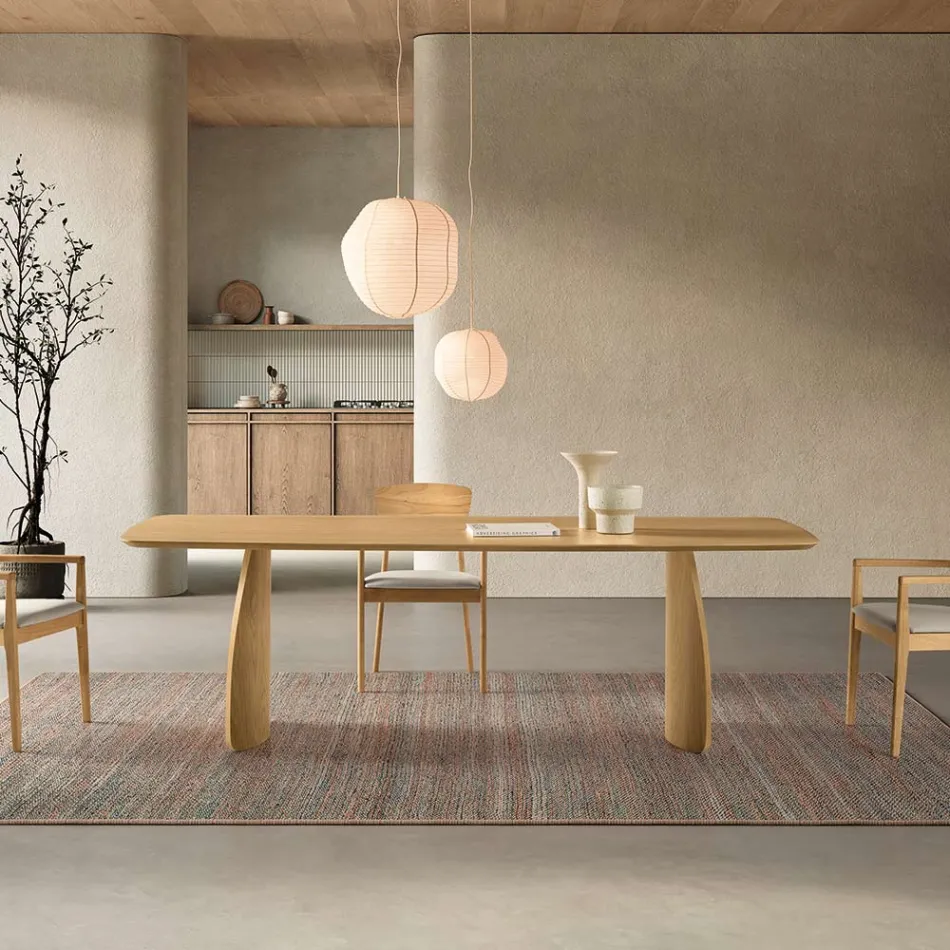 Mesa con efecto madera y patas curvas, disponible en dos tamaños y varios acabados - Argo Viadurini