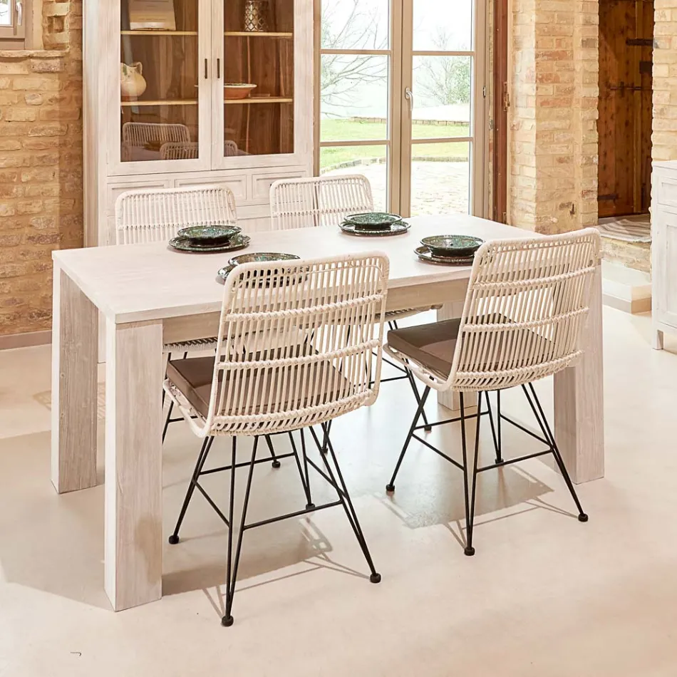 Mesa de salón fija de 190 x 100 cm de madera maciza de teca - Flamenca Viadurini