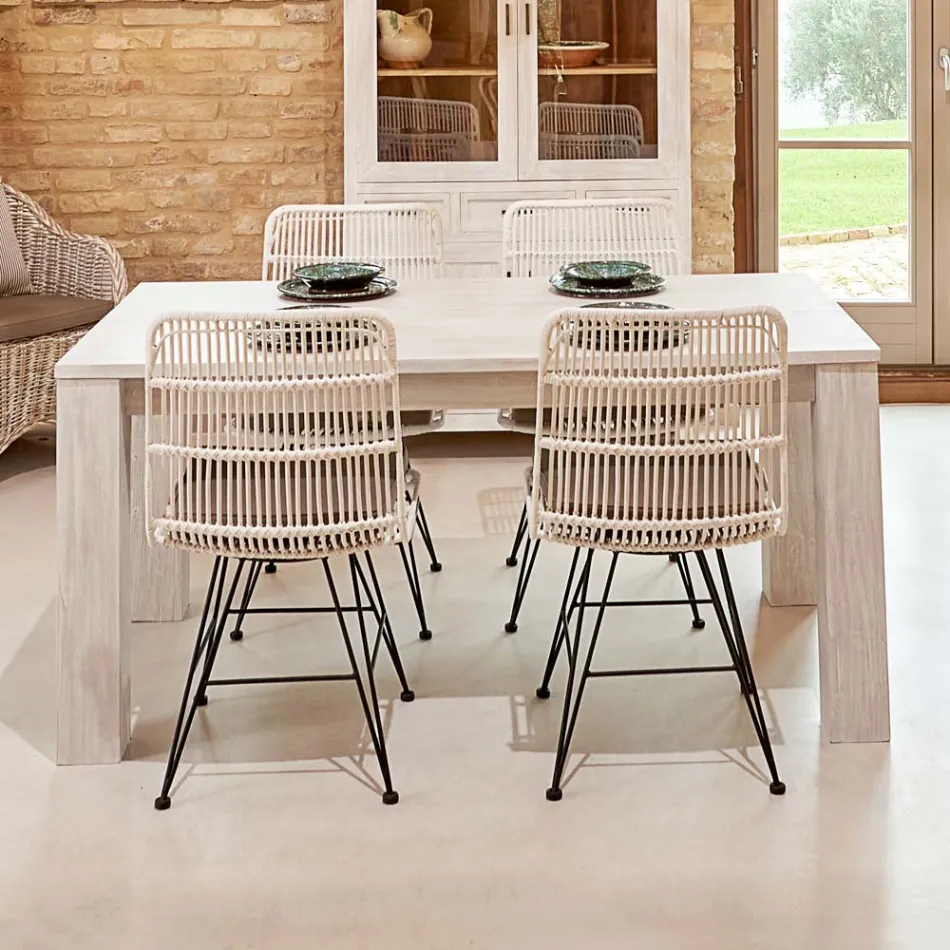 Mesa de salón fija de 190 x 100 cm de madera maciza de teca - Flamenca Viadurini