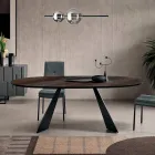 Mesa fija de 210x109 cm en metal y roble chapado ovalado - Marcello Viadurini