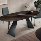 Mesa fija de 210x109 cm en metal y roble chapado ovalado - Marcello Viadurini