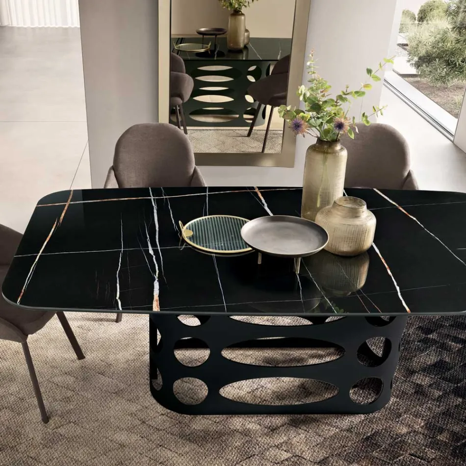 Mesa fija de 210x110 cm con tablero cerámico efecto mármol - Tano Viadurini