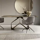 Mesa fija de 210x110 cm con tablero de cristal martillado y base metálica - Adriano Viadurini